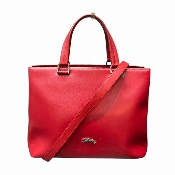 Longchamp Leather Rubis Red Bag Tote Shoulder Women's - Picture 1 of 9